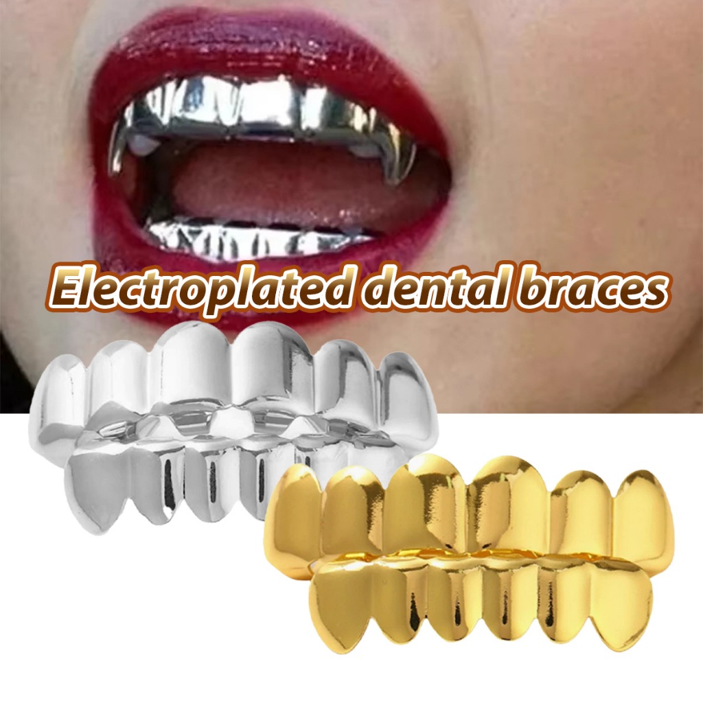 ฟันฮิปฮอป เครื่องประดับทันตกรรมที่ถอดออกได้ hip hop teeth grillz ใส่ง่าย สำหรับปาร์ตี้ ฮัลโลวีน สีเง