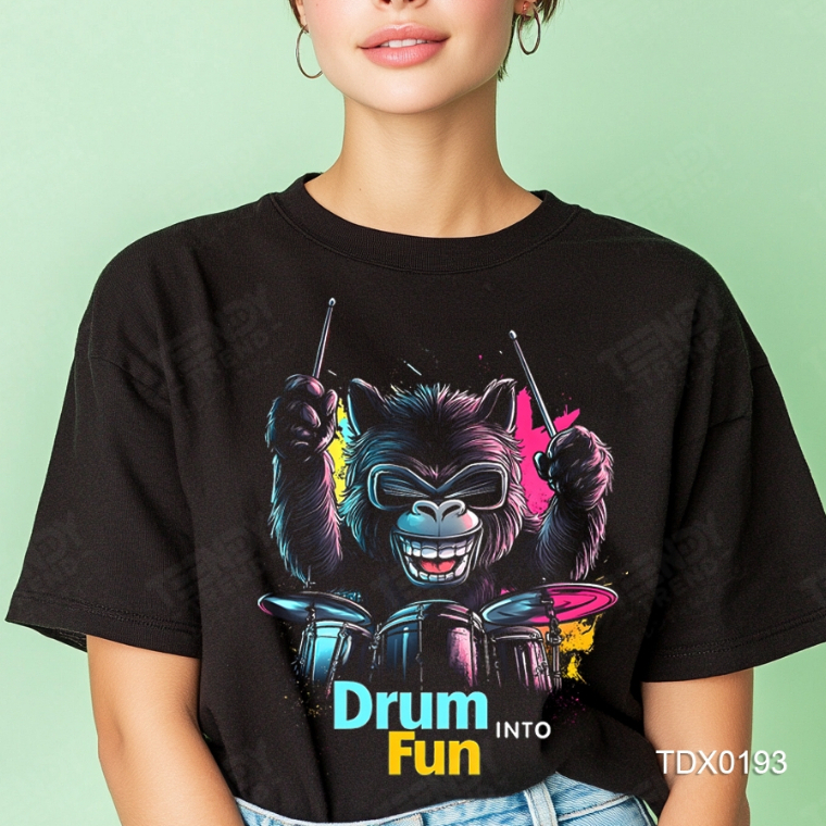 Teendy Trend เสื้อยืดผู้ชาย ผู้หญิง คอตตอน ลายmonkey สีดำ รุ่นTDX0193-BL