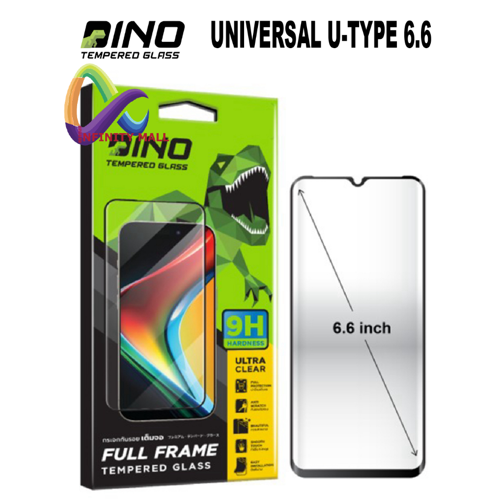 Dino ฟิล์มกระจก แบบใส เต็มจอ Universal U-type 6.6 สำหรับ Vivo Y15 Y31 Y28s Y52 Y72 T1x Y21 Y22s Y76 