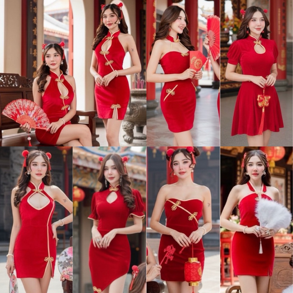 New  #ต00-ชุดใส่ตรุษจีน เซ็กซี่ๆ งานผ้ากำมะหยี่ งานสวย น่ารักมากๆ