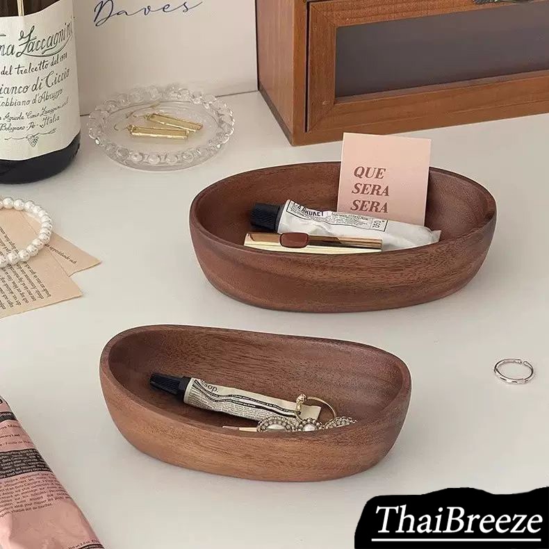 【ThaiBreeze】สไตล์วินเทจวอลนัทไม้กล่องเก็บเครื่องประดับถาดเก็บของจิปาถะจัดเรียงถาดเก็บเครื่องประดับ