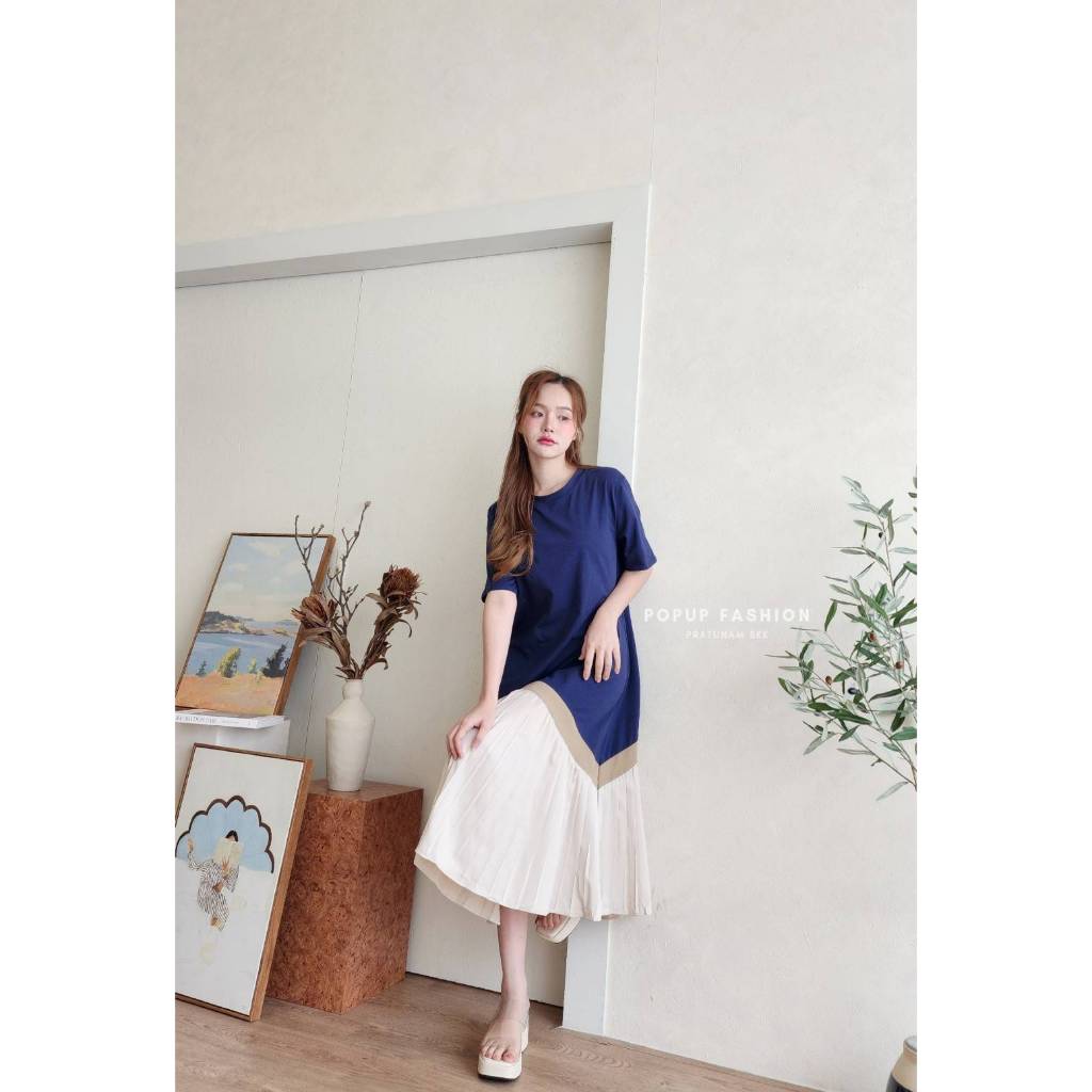 POP UP Pleated Ease Dress เดรสยืดอัดพลีทสไตล์เกาหลี ใส่สบาย ดูแพง (S–3XL) - รูปที่ 3