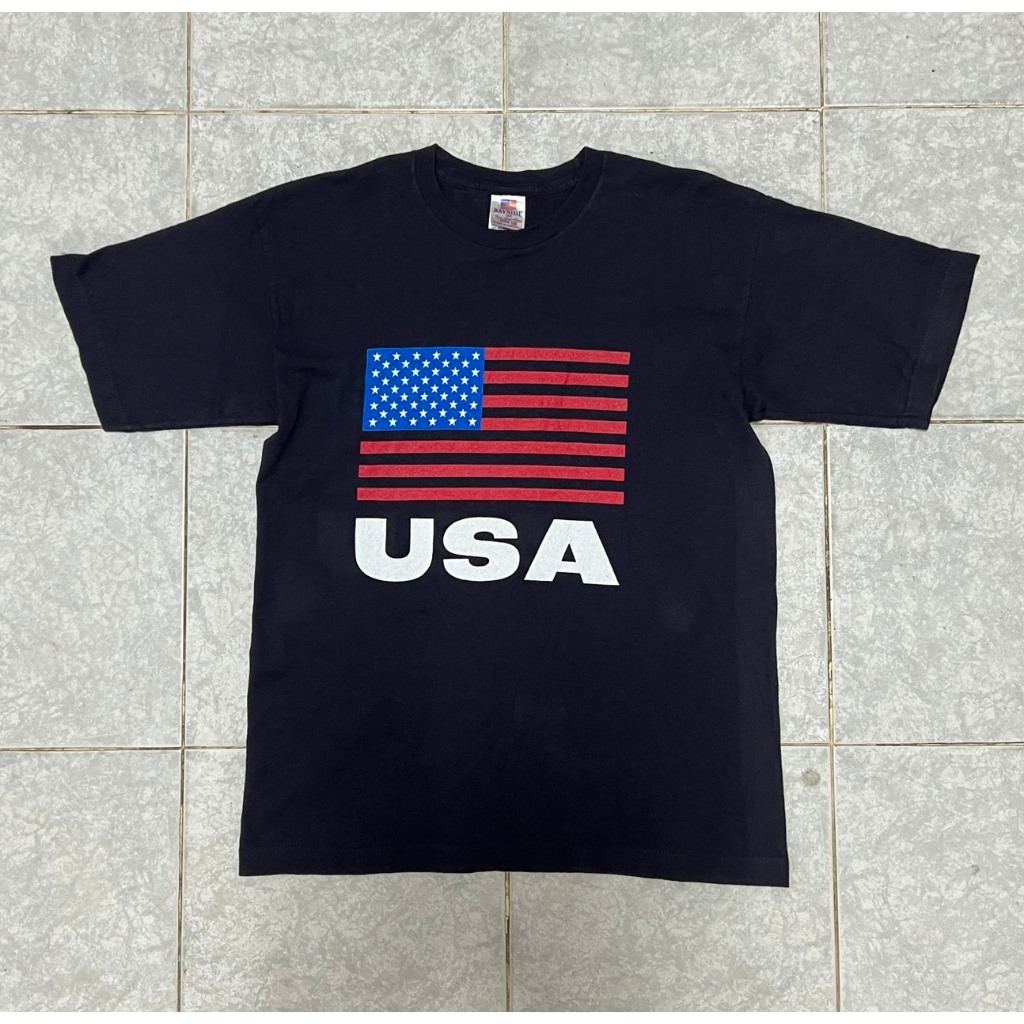 เสื้อยืด Bayside USA แท้ 🇺🇸 ไซส์ M (อก 38) ลายธงชาติ Cotton 100% Made in USA