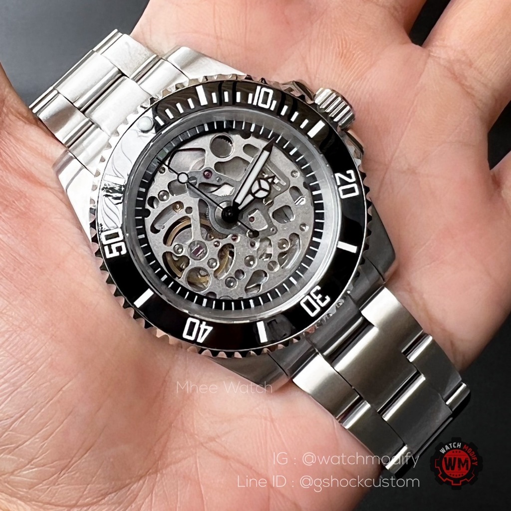 Premium Watch Black Sub Skeleton Open Case Sapphire Glass Automatic Movement NH70A