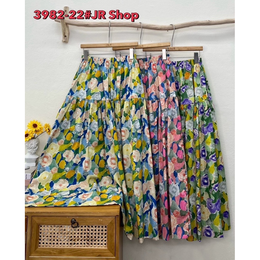 พร้อมส่งในไทย กระโปรงลายดอกตัวดัง Floral skirt ผ้าคอตตอนพิมพ์ลายสวนดอกไม้ สีสดใส เอวยางยืด ทรงบาน ฟรีไซส์ - รูปที่ 6