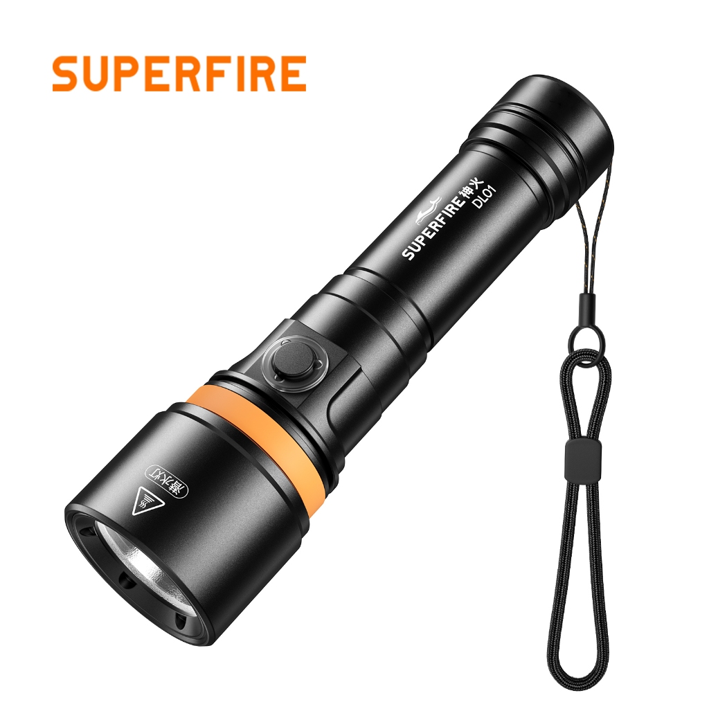 SUPERFIRE DL01 ไฟฉายดำน้ำมืออาชีพ 15วัตต์ IPX8 กันน้ำ 100เมตรใต้น้ำ 1400ลูเมน ไฟฉุกเฉิน