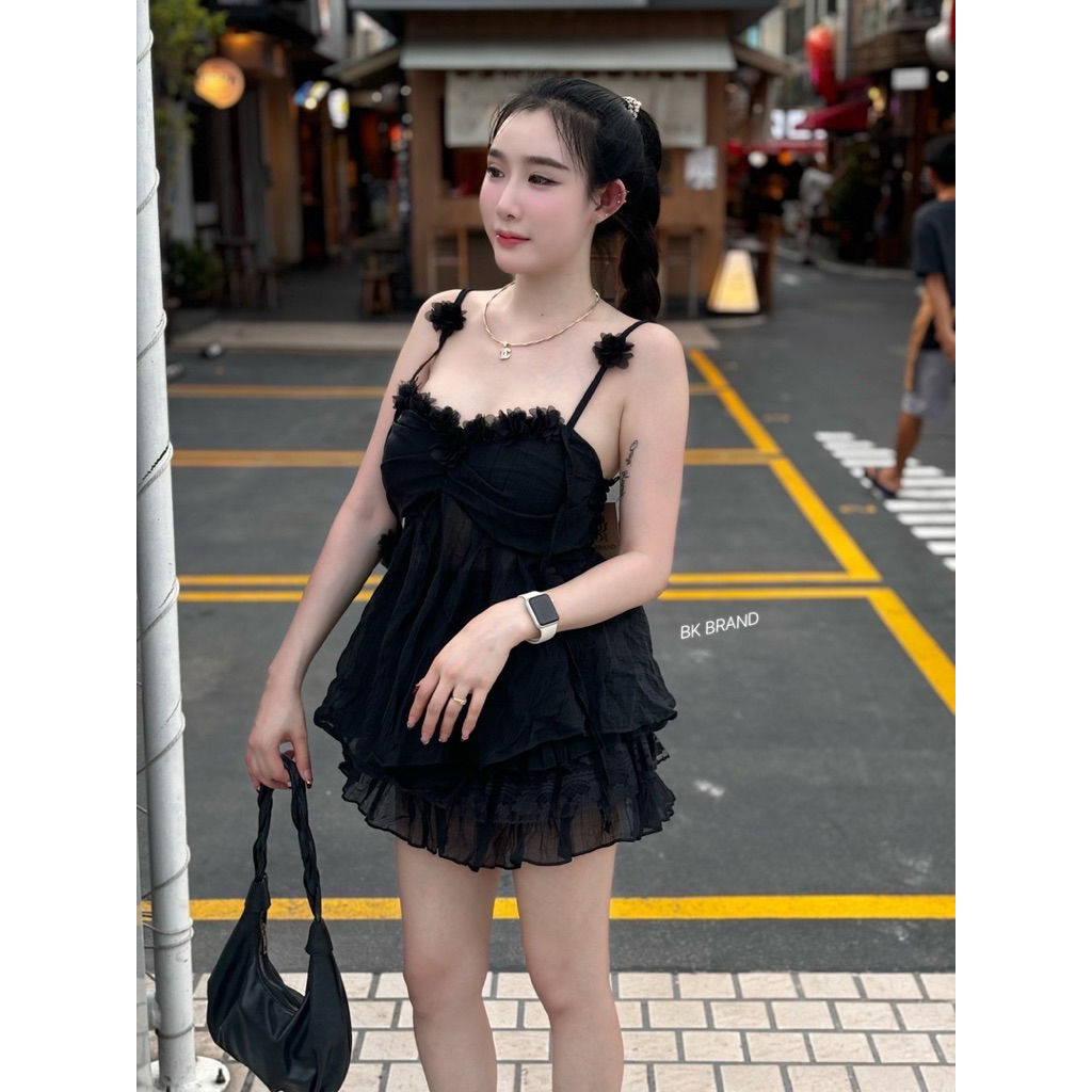 ชุดเซท 2 ชิ้น สายเดี่ยว เสริมฟองน้ำสม็อคหลัง รูปที่ 3
