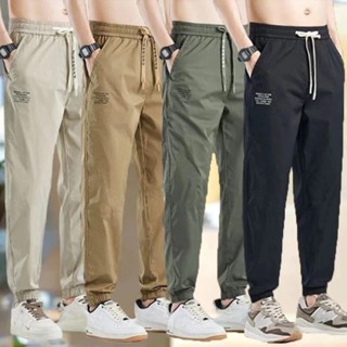 ผู้ชายตรงลำลองกางเกงแฟชั่นรัดเท้าสีทึบระบายอากาศหลายสีตัวเลื…