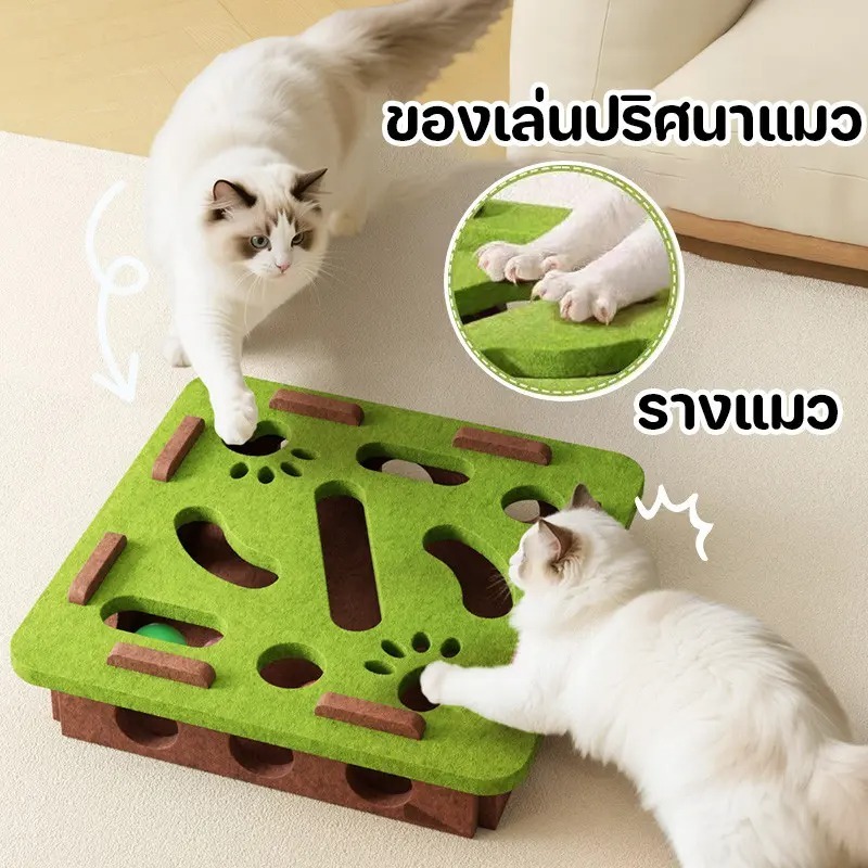 แมวปริศนาของเล่นรู้สึกกล่องปริศนาแมวของเล่นออกกําลังกายพร้อมลูกบอลในร่มความบันเทิงกีฬาล่าสัตว์ของเล่นแมวสําหรับแมวในร่ม