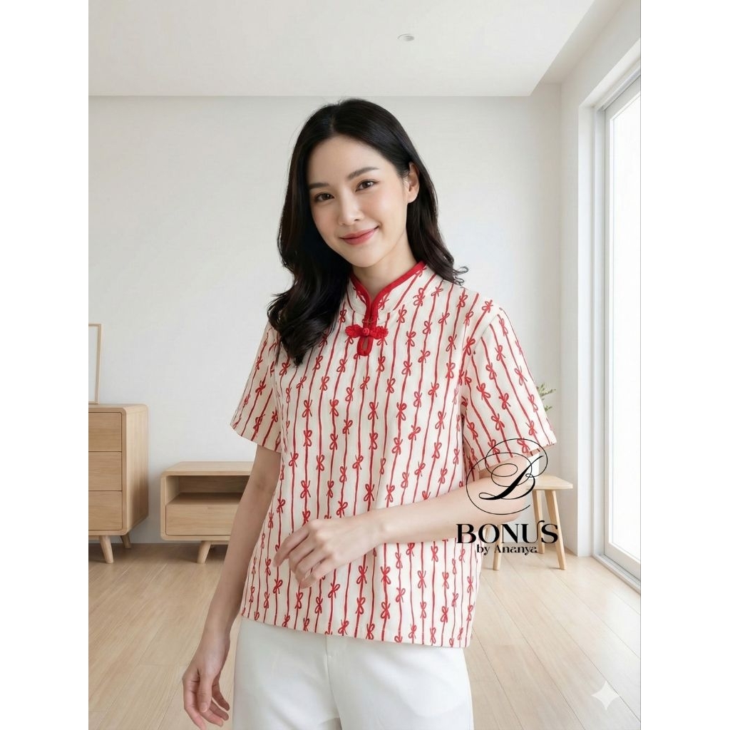 📌เสื้อคอจีนผ้าคอตตอลญี่ปุ่น กุ๊นปกเสื้อ ติดกะดุมจีน เนื้อผ้าใส่สบาย เสื้อ อก46