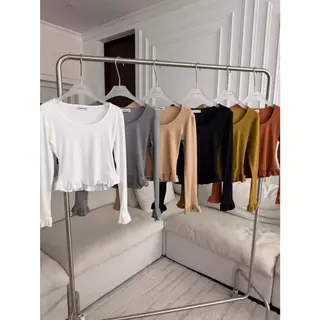PTSL2325 เสื้อแขนยาวแต่งเอวระบายปักโลโก้ PROMTHONG