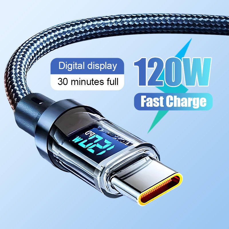 สายชาจเร็ว 120W/100W 6A สายชาร์จUSB Type C จอLED สายยาว1เมตร/2เมตร