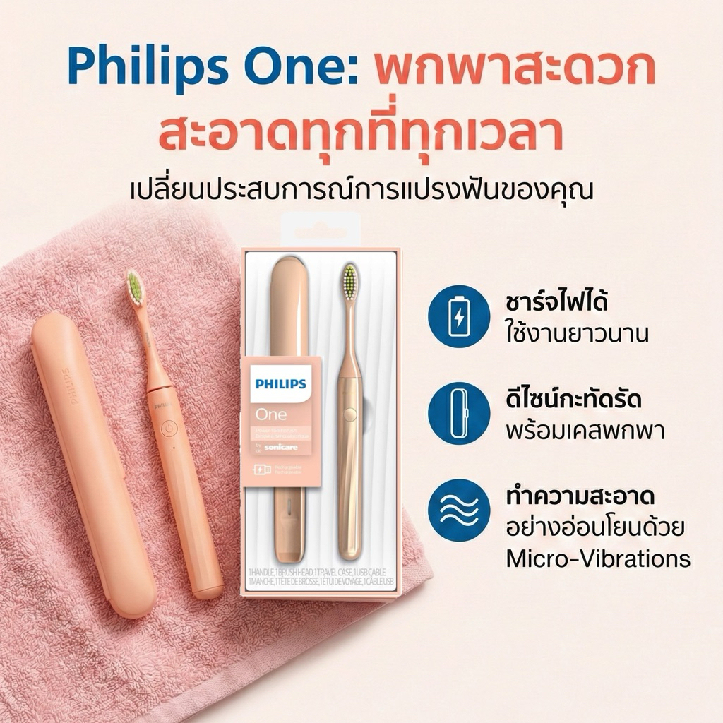 Philips® One by Sonicare Rechargeable Toothbrush ฟิลิปส์ แปรงสีฟันแบบชาร์จได้ รุ่น HY1200