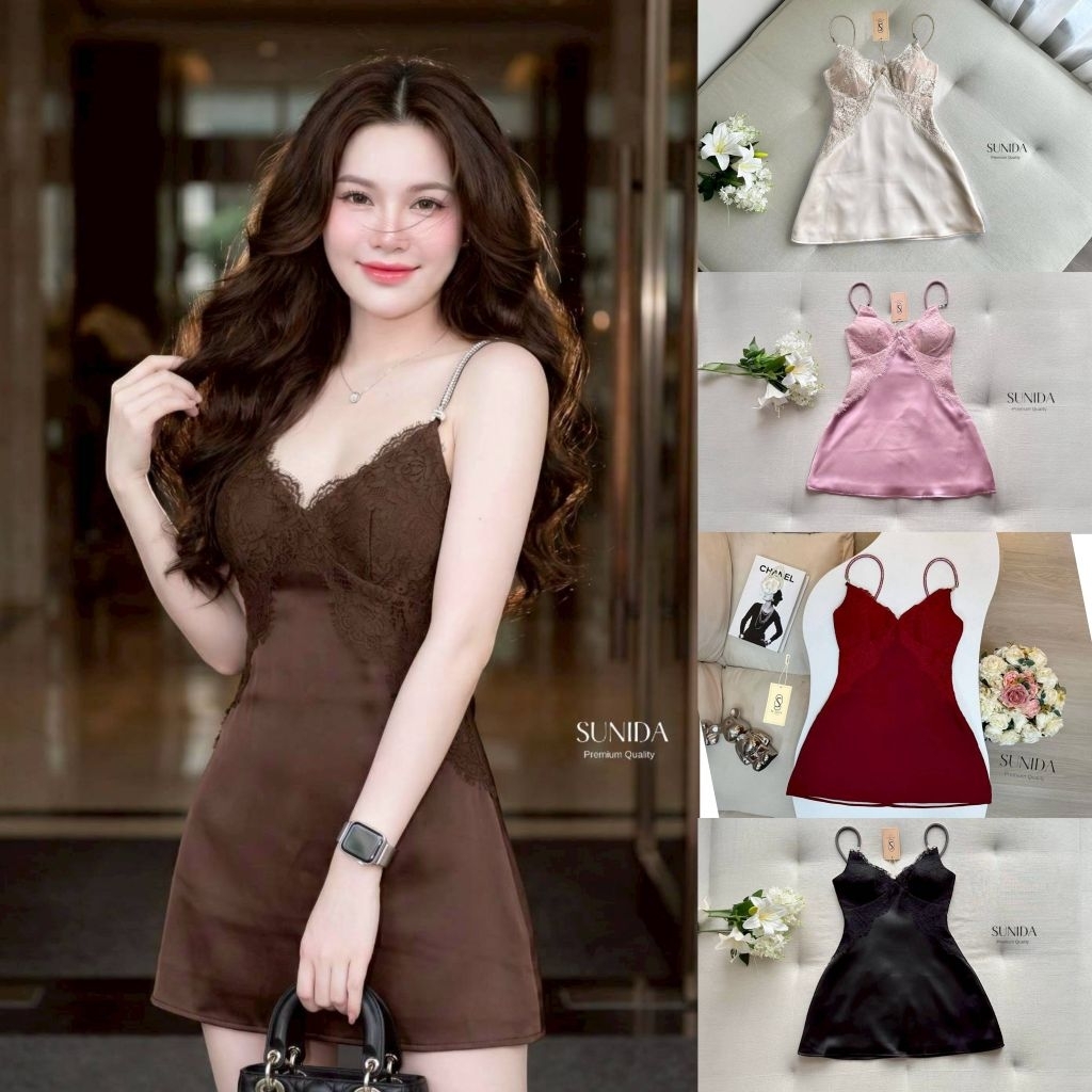 Sunida ชุดเดรสสายเดี่ยวเป็นสายเพชร สายถอดแยกชิ้นได้