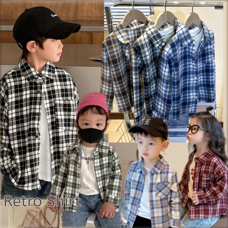 เสื้อเชิ้ตเด็ก (รุ่นRetro Shirt) ลายสก็อต เสื้อเด็ก มีไซร์ 100-150 (พร้อมส่ง) .