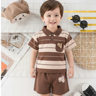 Babyonline(Y512)2K5 (ส่งด่วน1วัน) ชุดเซ็ตเสื้อคอปกกางเกงขาสั้นสุดเท่สำหรับเด็กผู้ชาย ผ้านิ่ม ระบายอากาศได้ดี