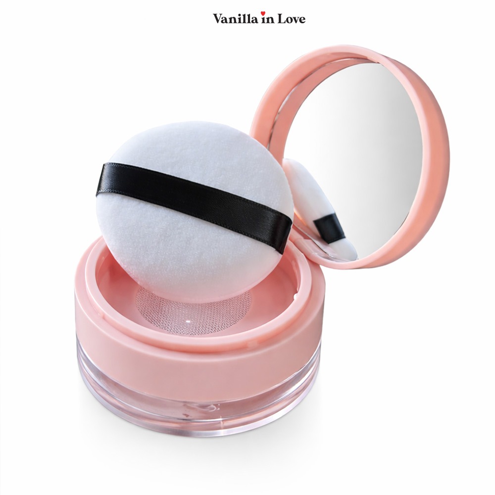 BA10 ตลับใส่แป้งเปล่า 20 กรัม  ตาข่ายกระจายแป้ง พร้อมพัฟ สีชมพูอ่อน