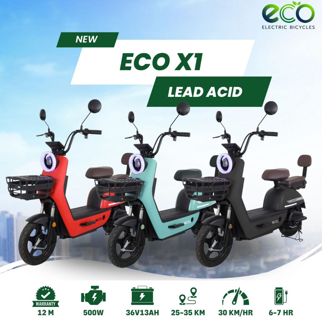 รถจักรยานไฟฟ้า EM MOTOR รุ่น ECO X1 มอเตอร์500วัตต์ แบตเตอรี่ตะกั่วกรด พร้อมไฟหน้าและตะกร้าหน้ารถ