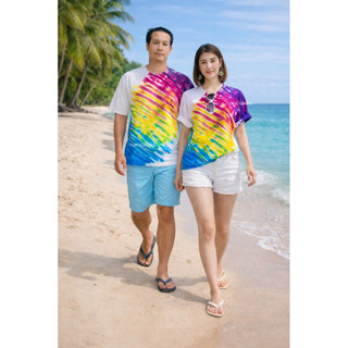 เสื้อยืดมัดย้อมเย็น 🌈ลายรุ้งเฉียง สีสวย สด มีครบทุกไซส์