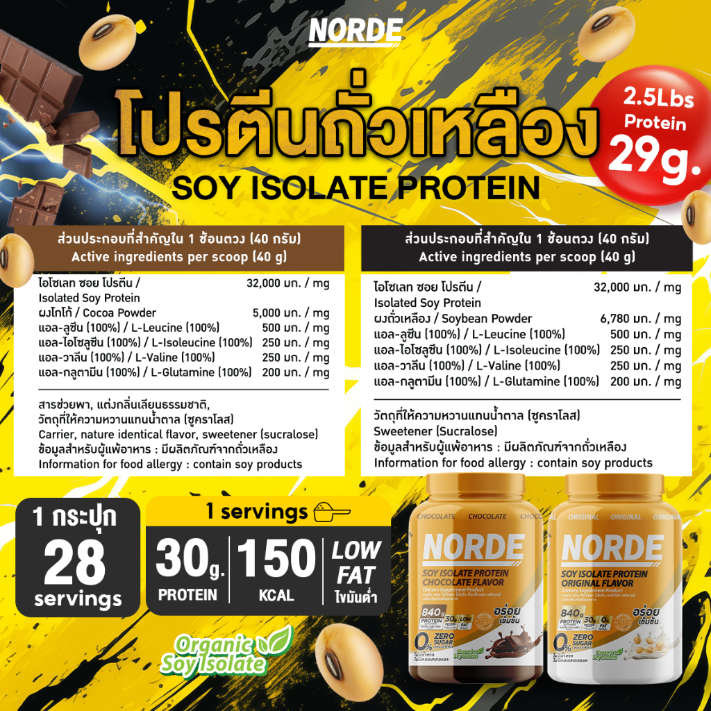 Norde Soy protein โปรตีนถั่วเหลือง ออริจินอล ซอยโปรตีน ไอโซเลท โปรตีน 30g อร่อย ดื่มง่าย  | 2.5ปอนด์ - รูปที่ 4