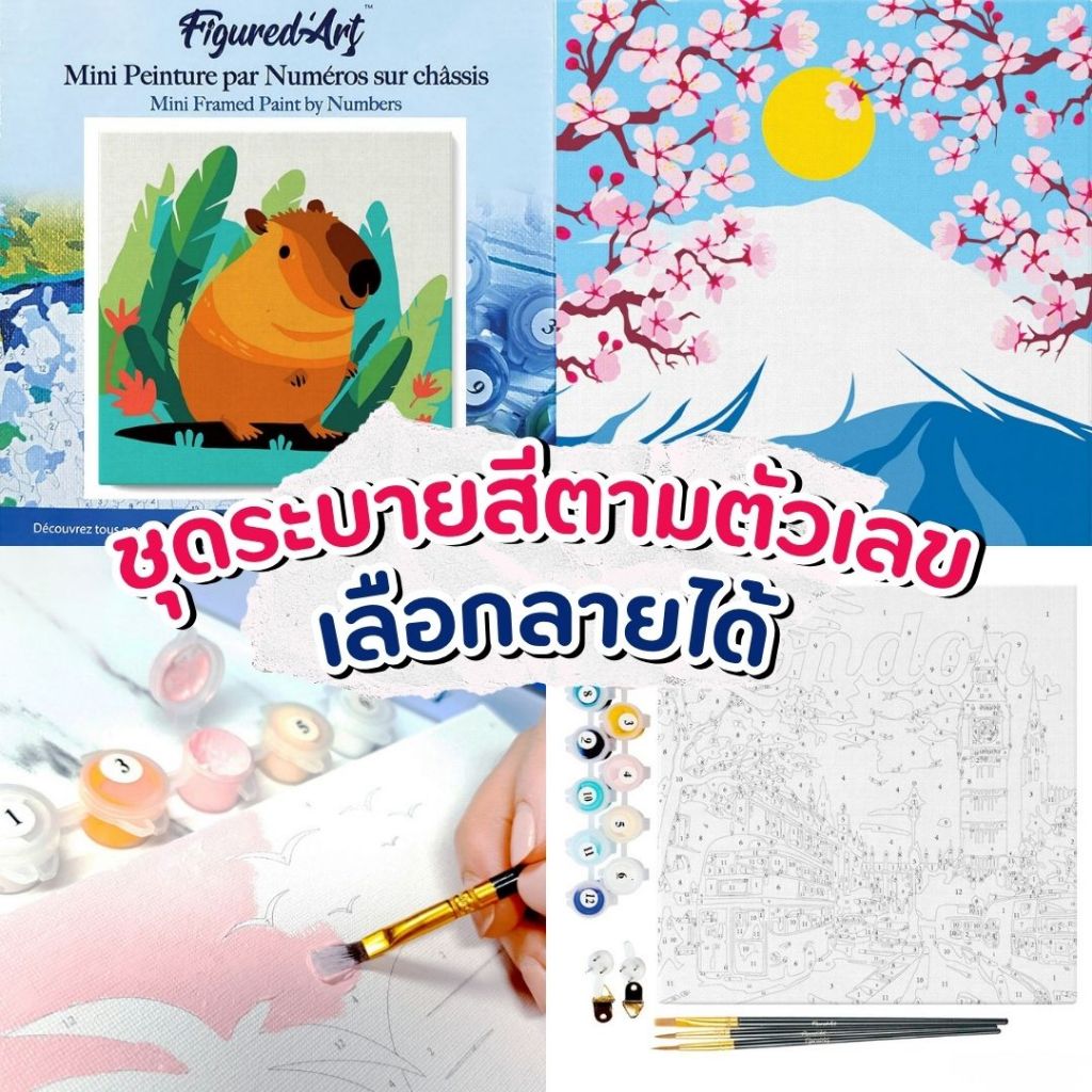[พร้อมส่งจากไทย] Figured'Art ชุดระบายสีตามตัวเลข 20x20 ซม. [ขึงเฟรม] - เลือกลายได้