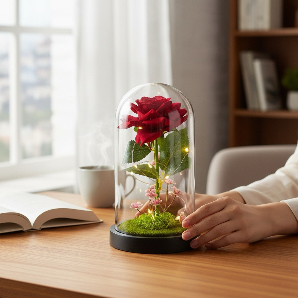 โคมดอกกุหลาบแก้ว LED Rose of Love | ดอกกุหลาบในโดมแก้ว ไฟประดับโรแมนติก ของขวัญวาเลนไทน์