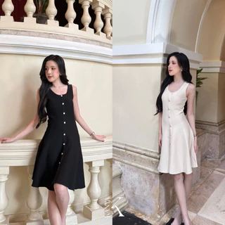 KANYA - ALINA DRESS[1003] เดรสไหมพรม ดีเทลกระดุม (8D) / (21G)(ดำ,Plus size)