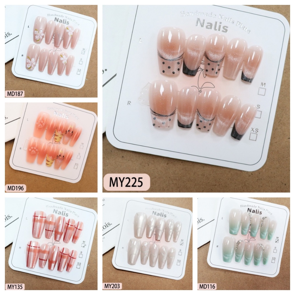 ซีรี่ส์ MY-MD ยอดนิยม 10 ชิ้นแมวตาคริสตัลเล็บปลอม Shining Cat Eye Series สวมใส่เล็บปลอม มีขนาดXS/S/M