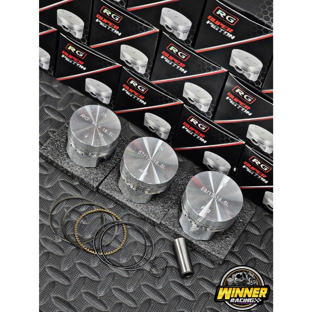 ลูกสูบRG V.2 ขนาด 53-66 สลัก13 /14/15/16 มิล พร้อมแหวน+สลัก ครบชุด ลูกสูบแบรนด์ RG RACING มีตัวเลือกด้านใน