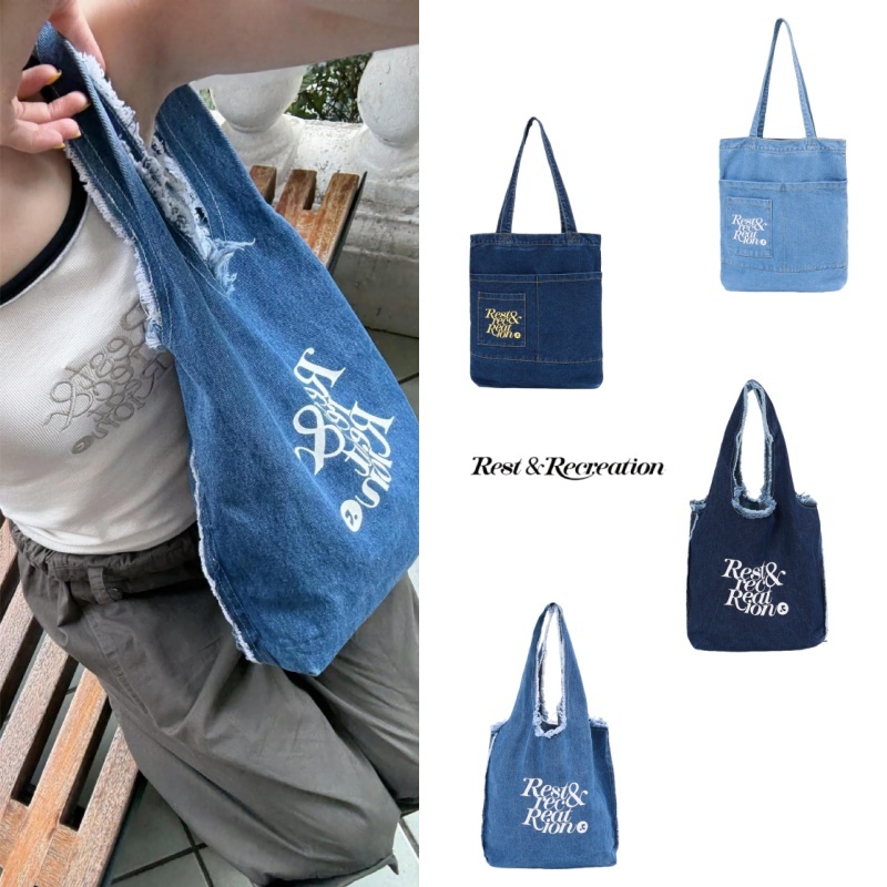 🎗ของแท้💯% เกาหลีRest RR clottyteam กระเป๋าผ้าใบ RR Denim กระเป๋าสะพายข้าง Simple Tote👜