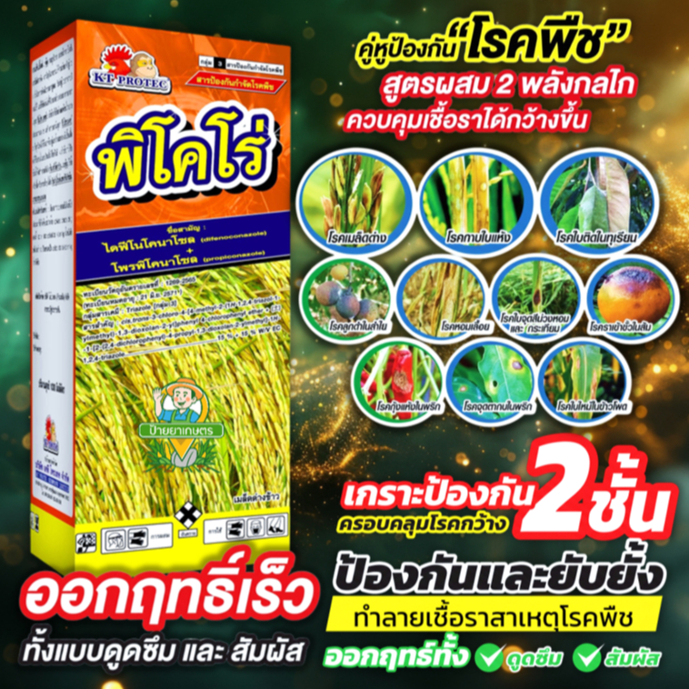 พิโคโร่ 500 ซีซี ไดฟีโนโคนาโซล+โพรพิโคนาโซล ใช้เหมือน อามูเร่ โรคพืช ใบจุด กุ้งแห้ง เน่าคอรวง ราสนิม