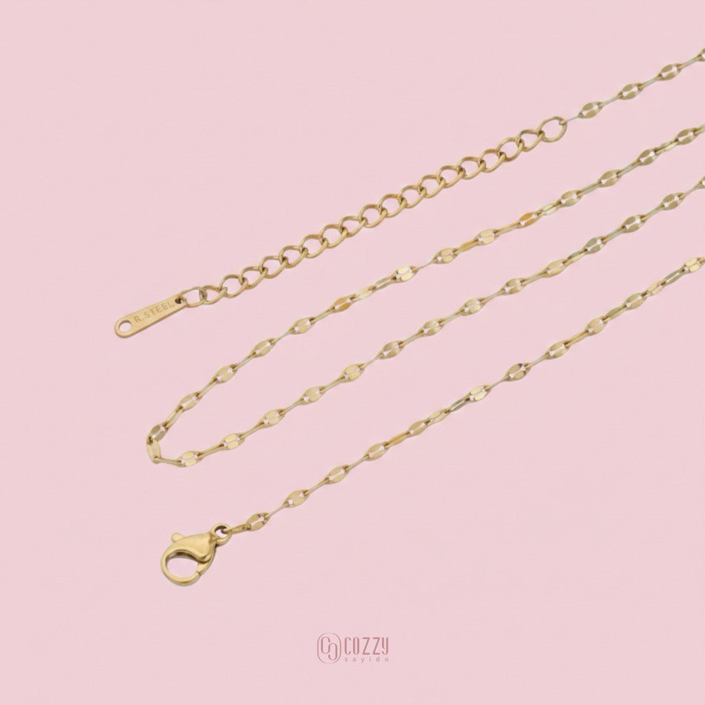 Cozzy Sayido สร้อยคอลาย โซ่แบน สแตนเลสแท้ สีเงิน สีทอง สีพิ้งโกล ไม่ลอกไม่ดำ ปรับระดับได้
