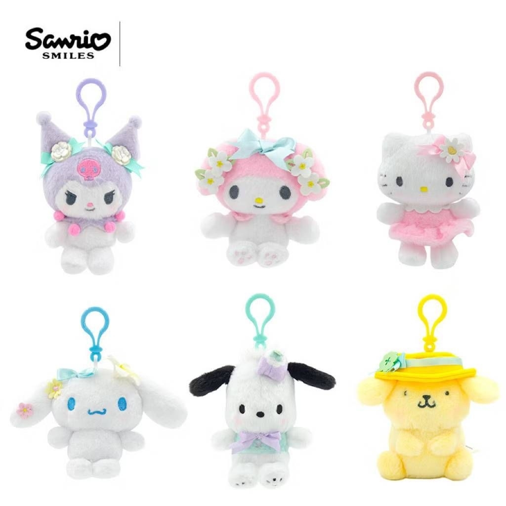 พวงกุญแจ Sanrio สินค้าลิขสิทธิ์แท้💯💯💯 รุ่นทัดดอกไม้ ขนาดประมาณ 10cm  นักสะสมไม่ควรพลาด มี 6 ลาย ราคาชิ้นละ 229 บาท