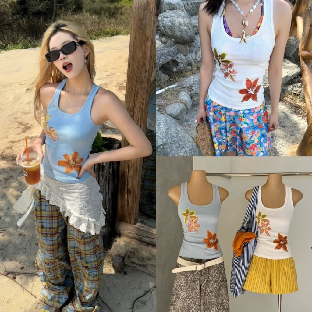 เสื้อกล้ามสกรีนลายช่วงอกรุ่น 8749 TAG WG.WE 🇰🇷