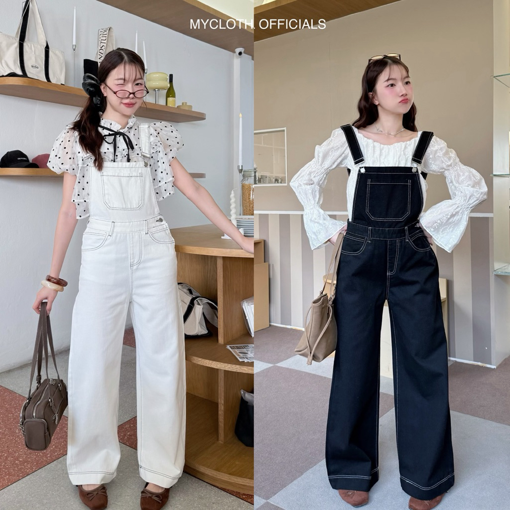 mycloth.officials (918) – เอี๊ยมยีนส์ขายาวทรงเข้ารูป ขากระบอก งานน่ารักมาก มีสีขาว , ดำ