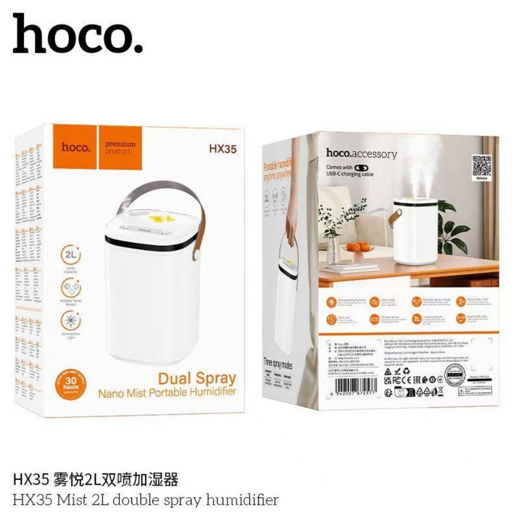 HOCO HX35 เครื่องทำความชื้น เครื่องพ่นไอน้ำพกพา ละอองระดับนาโน ความจุ 2 ลิตร ครอบคลุมพื้นที่กว้าง