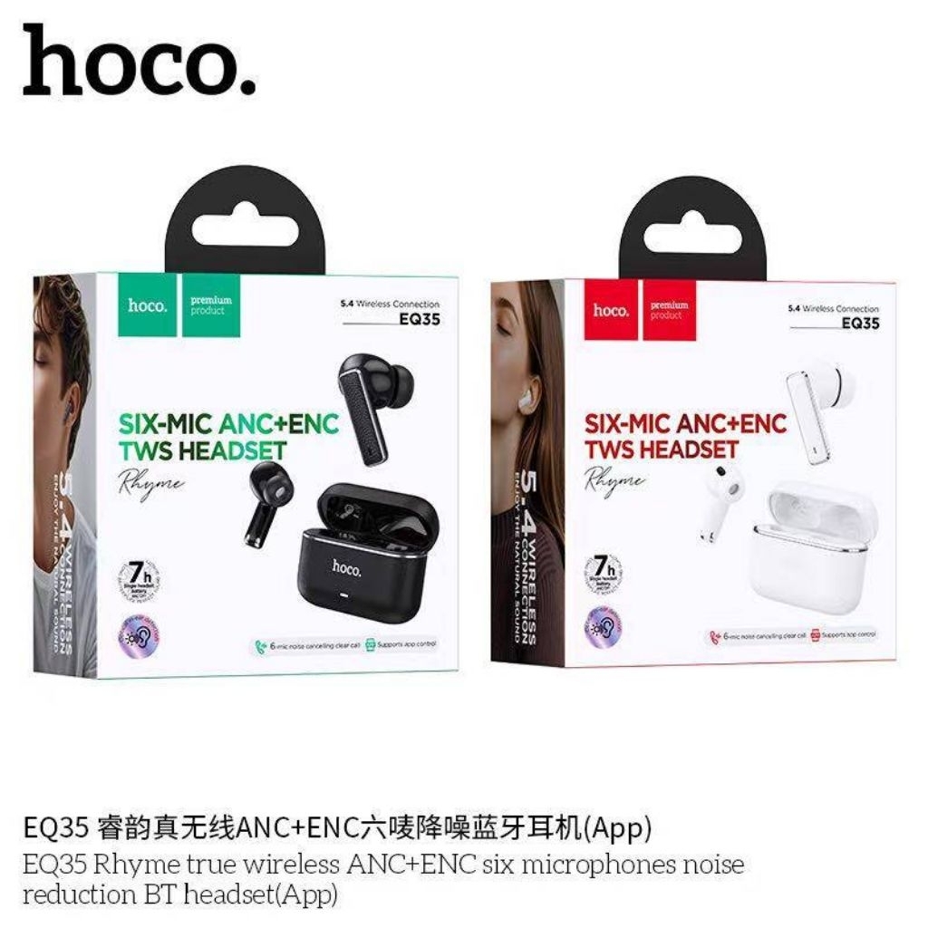 Hoco EQ35 Rhyme หูฟังบลูทูธไร้สาย พร้อมระบบตัดเสียงรบกวน ANC+ENC และ ไมโครโฟน 6 ตัว