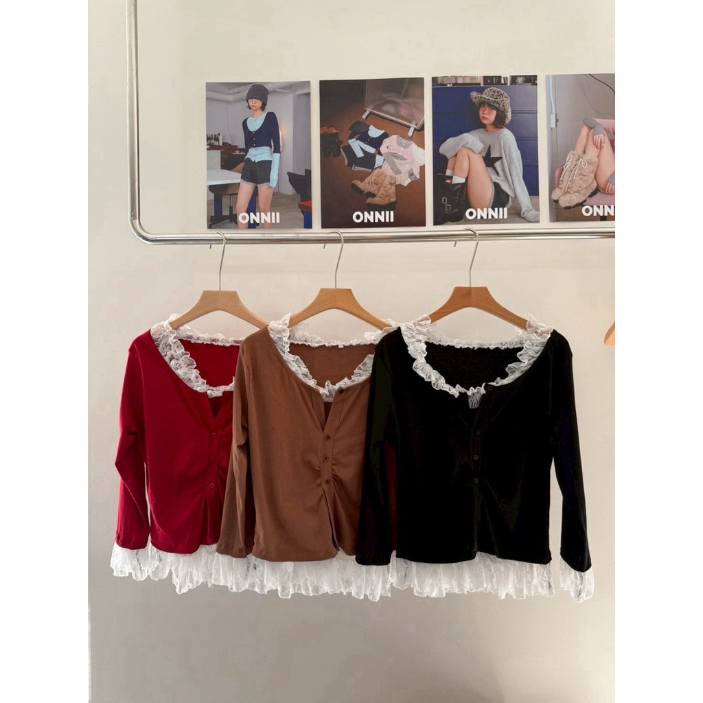 เสื้อแขนยาวแต่งระบายลูกไม้ ผ้ายูโคล่นิ่มยืด อก 38-52“ | grace lace top - รูปที่ 7