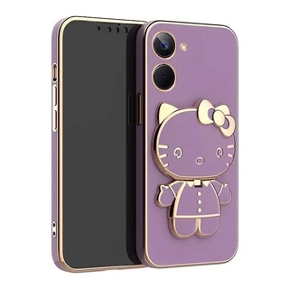 เคส กระจก คิตตี้ ตั้งได้ สำหรับ VIVO Y03 Y03T Y05 Y18 Y28S Y28 4G 5G Y100 Y17S V29E ลายน่ารัก กระจก ตั้งได้ หมุนได้
