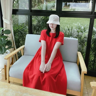 เดรสผ้าฝ้าย เดรสคลุมท้องได้ ใส่สบายพรางหุ่น ฟรีไซส์