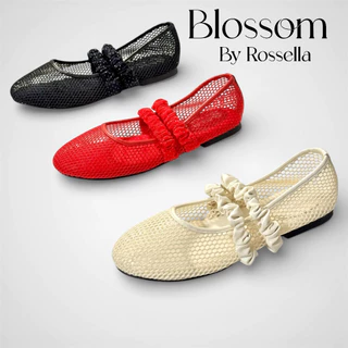 [รุ่นพื้นหนานุ่ม] รองเท้าแมรี่เจนตาข่ายคาดสครันชี่ ( Mary Jane ) รุ่น Blossom by Rossella