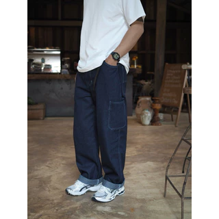 LOOSE JEANS BELT - กางเกงยีนส์ 11 oz. 6กระเป๋า ทรงหลวม เอวยางยืด มีเข็มขัดปรับระดับได้