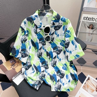 เสื้อเชิ้ตแฟชั่นลายดอก เสื้อฮาวาย เสื้อสงกรานต์ แขนสั้น ติดกระดุมหน้า เนื้อผ้าดีใส่สบาย ผ้าพิมพ์ลายทั้งผืน เสื้อคอปก ใส่