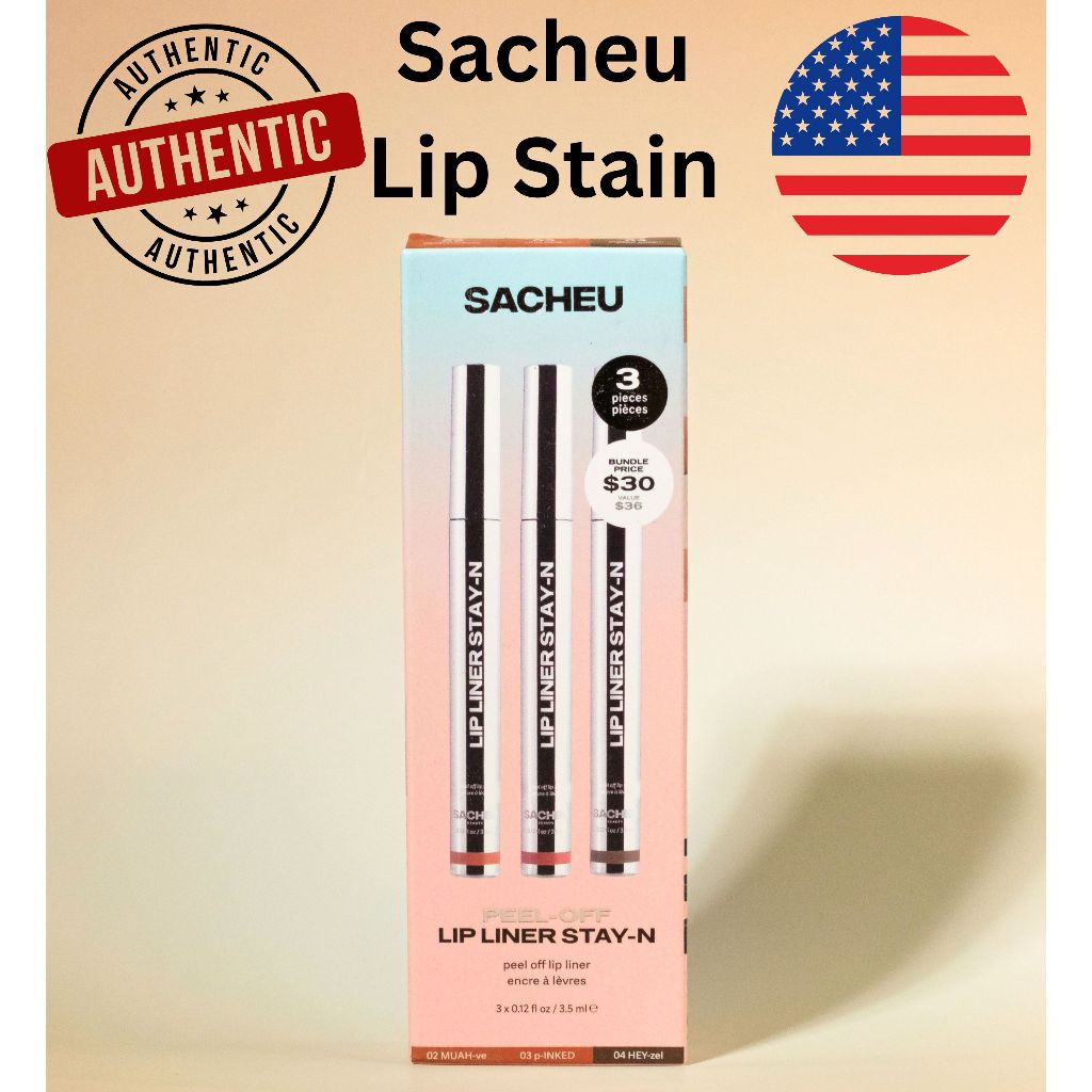 Sacheu Lip Liner STAY-N Peel Off Lip Stain, Long Lasting Waterproof LipTint, Hyaluronic Acid & Vitam