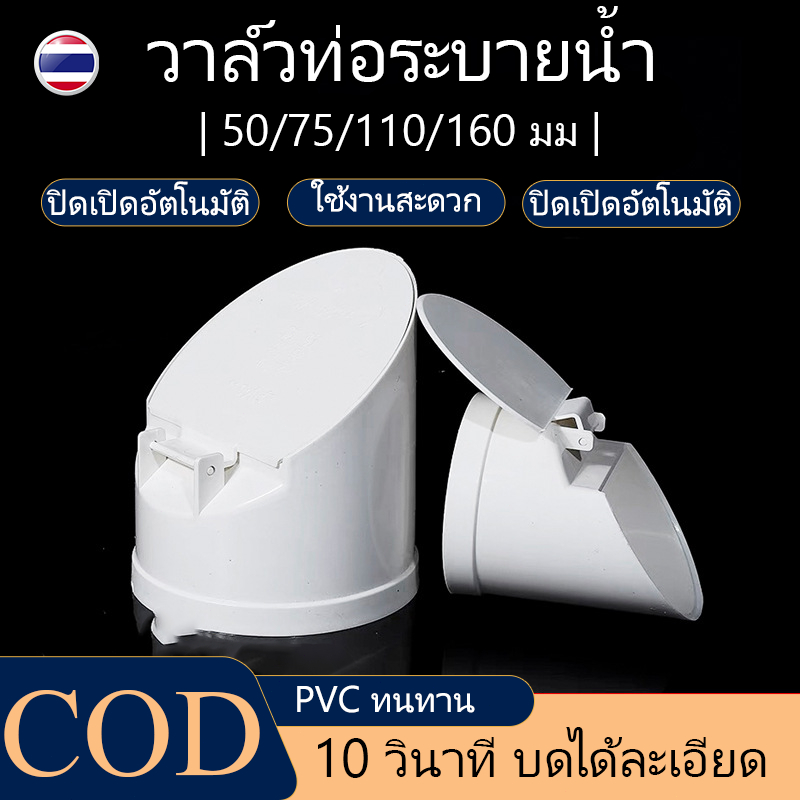 วาล์วท่อระบายน้ำ มัลติฟังก์ชัน. PVC สีขาว กันหนู กันแมลง ปิดเปิดอัตโนมัติ ใช้งานทนทาน