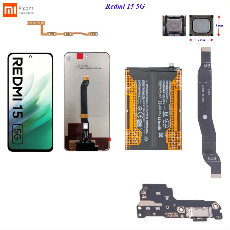อะไหล่มือถือ Xiaomi Redmi 15 5G,25057RN09E/สายแพร/ลำโพงหูฟัง/หน้าจอ LCD