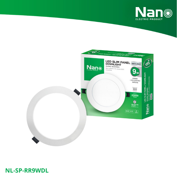 NANO LED Slim Panel Downlight โคมไฟดาวน์ไลท์ฝังฝ้าแบบวงกลม (1 ชิ้น/กล่อง) รุ่น NL-SP-RR-WDL, NL-SP-RR-WCW, NL-SP-RR-WWW