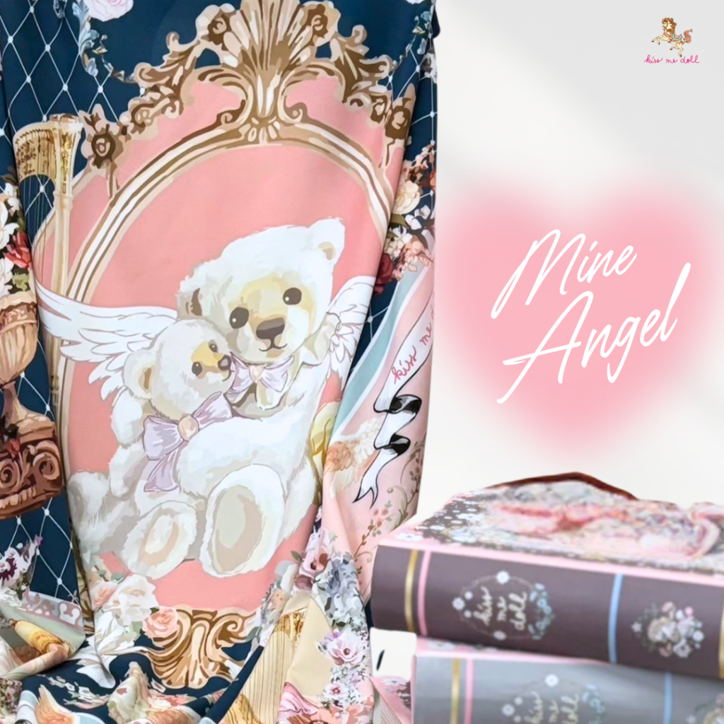 Kiss Me Doll  ผ้าพันคอ ผ้าคลุมไหล่ น้องหมี ลาย Mine Angel ขนาด 100x100 cm.