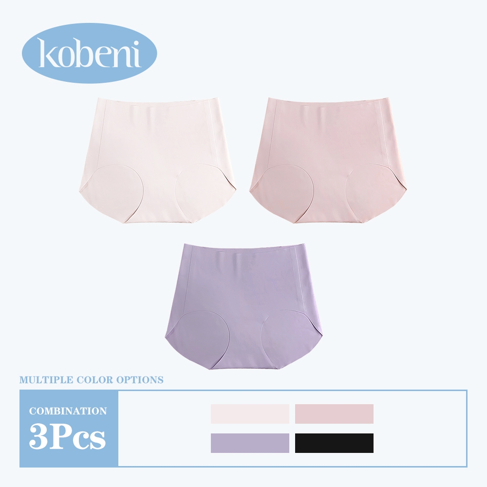 ⭐KOBENI⭐【แพ็ค 3ตัว】กางเกงในไร้ขอบ ผ้านุ่มลื่น เย็นสบาย เอวกลาง ผ้าคอตตอนซับเป้า ขนาด FREE SIZE