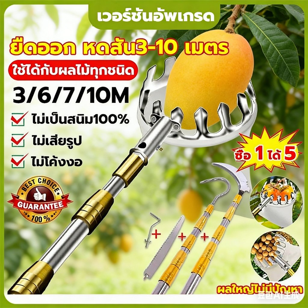 【ค่าส่งถูก】ไม้ สอยผลไม้ มืออาชีพ1.7M/2M/3M/4M/5M/6M/7M/10M ไม้ ยืดหดได้ มาพร้อมกับถุงผ้า ปลอดภัย และสะดวกสบาย ไม่ทำร